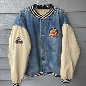 Vintage 90s Winnie The Pooh Varsity Denim Jacket